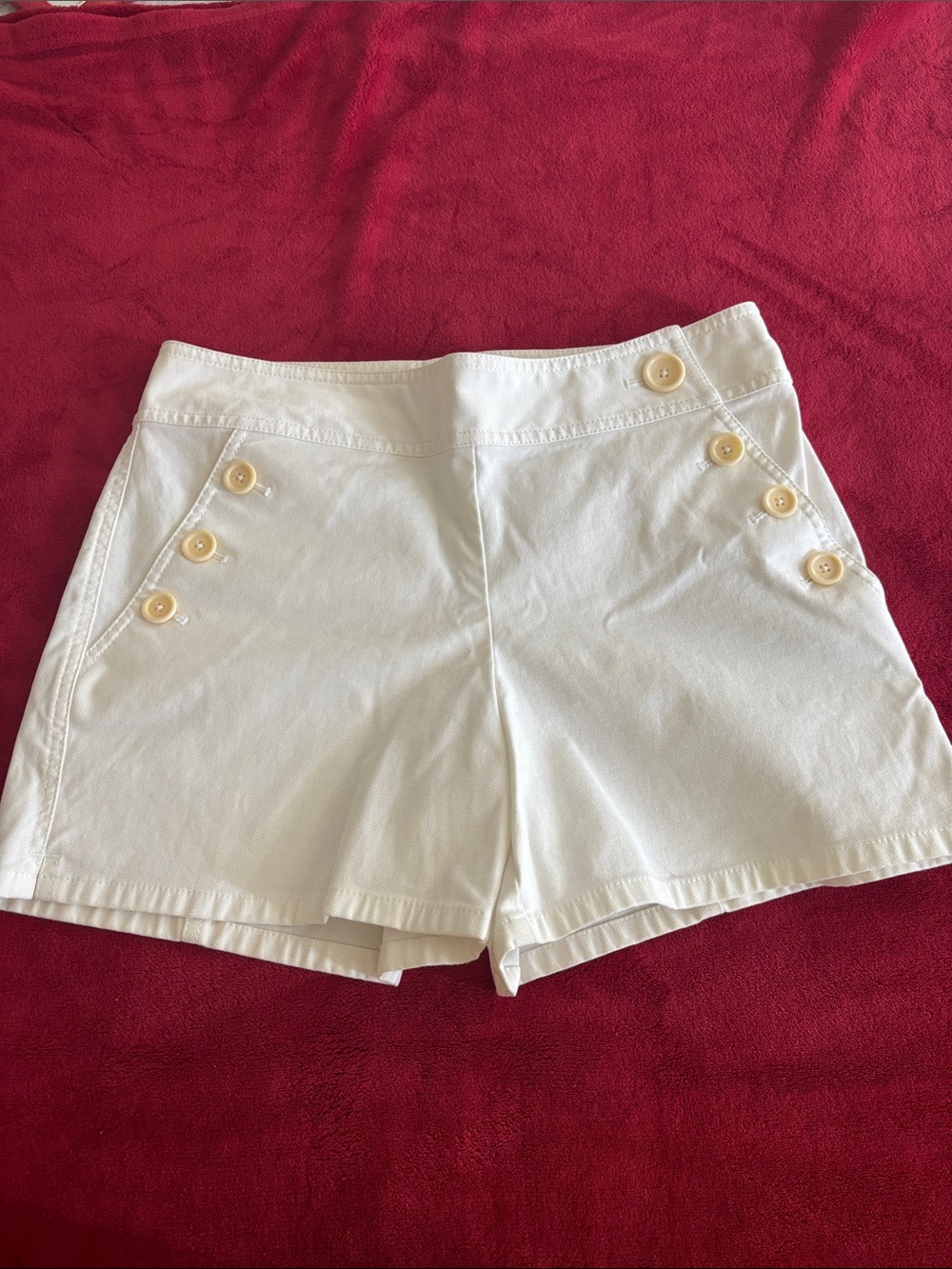 Ann Taylor White Button-Detail Bermuda Shorts